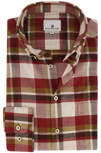 State of Art State of Art casual overhemd wijde fit bordeaux geruit katoen