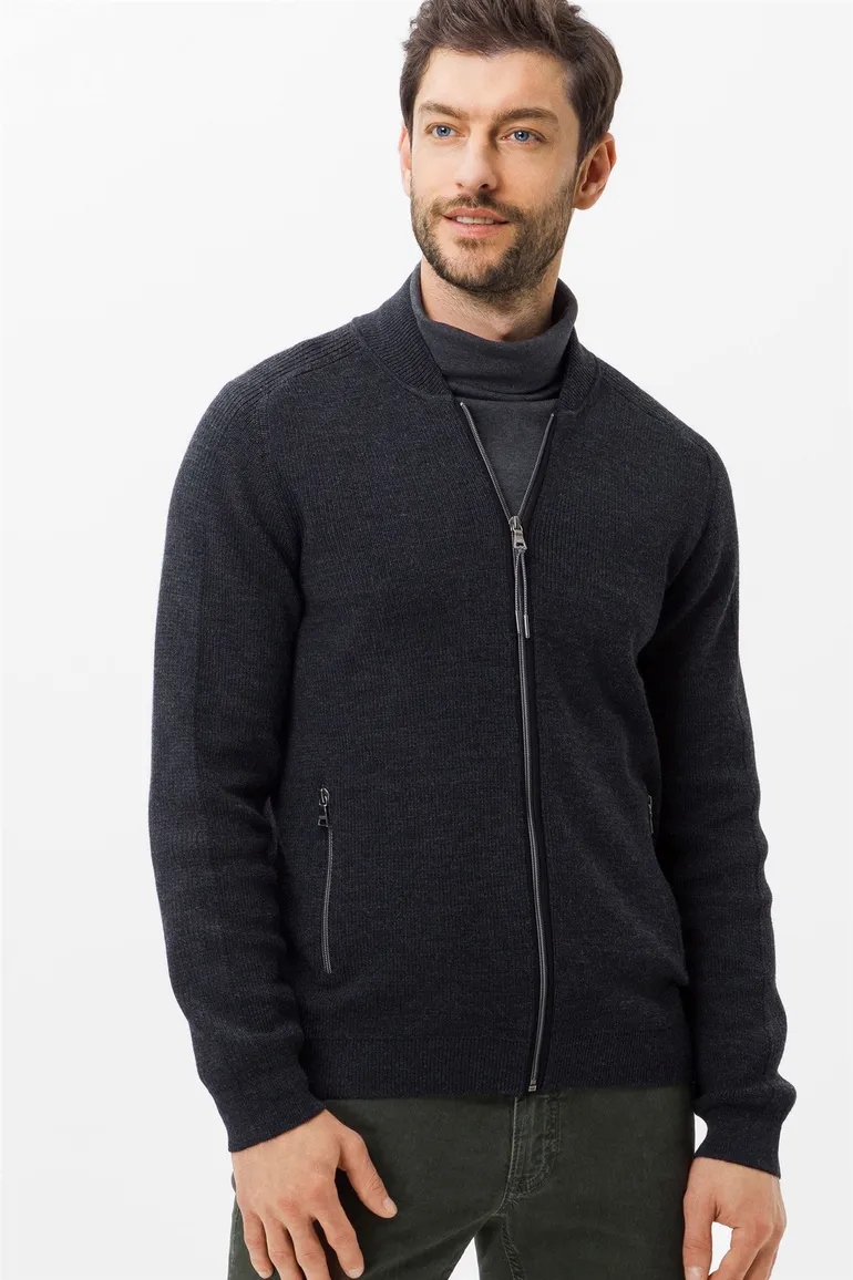 Brax vest grijs rits effen grijs normale fit