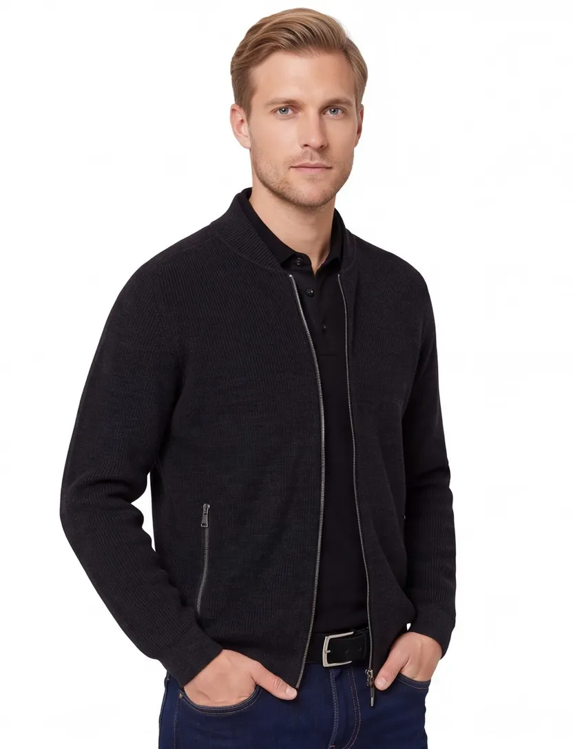 Brax vest effen grijs rits normale fit