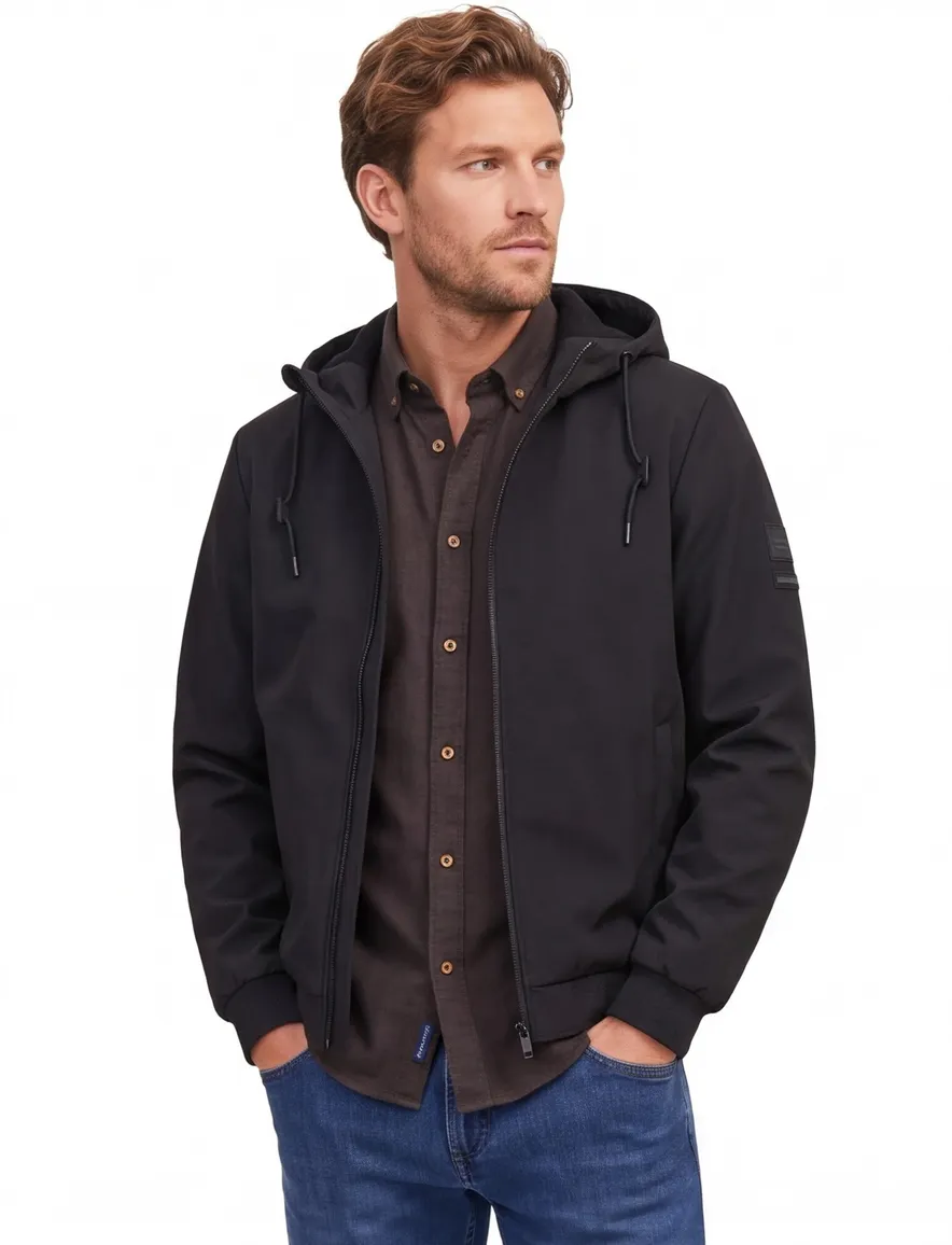 Jack & Jones winterjas zwart effen rits wijde fit