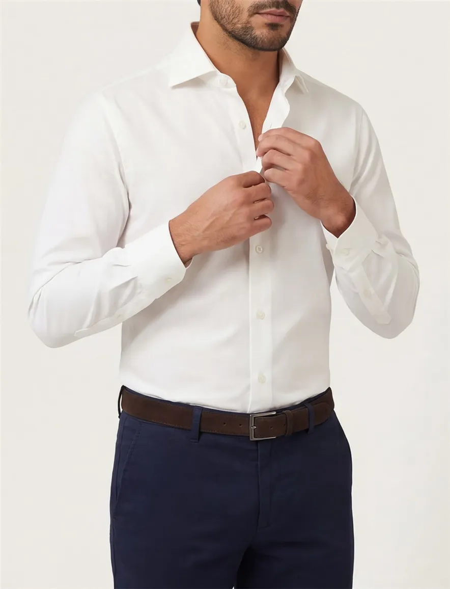 Profuomo overhemd zakelijk slim fit creme wide spread