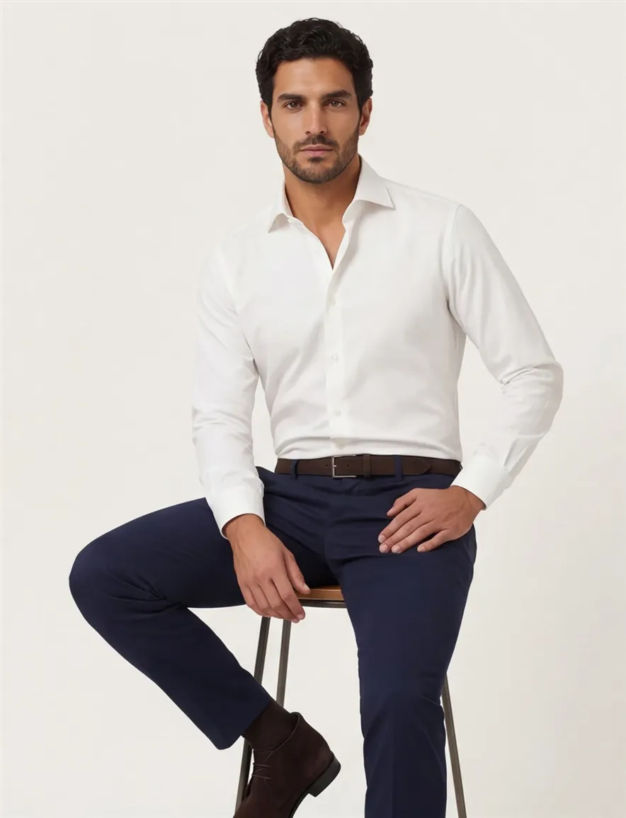 Profuomo overhemd zakelijk slim fit creme wide spread