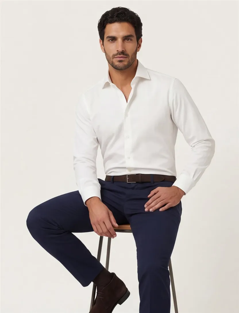 Profuomo overhemd zakelijk slim fit wit effen katoen