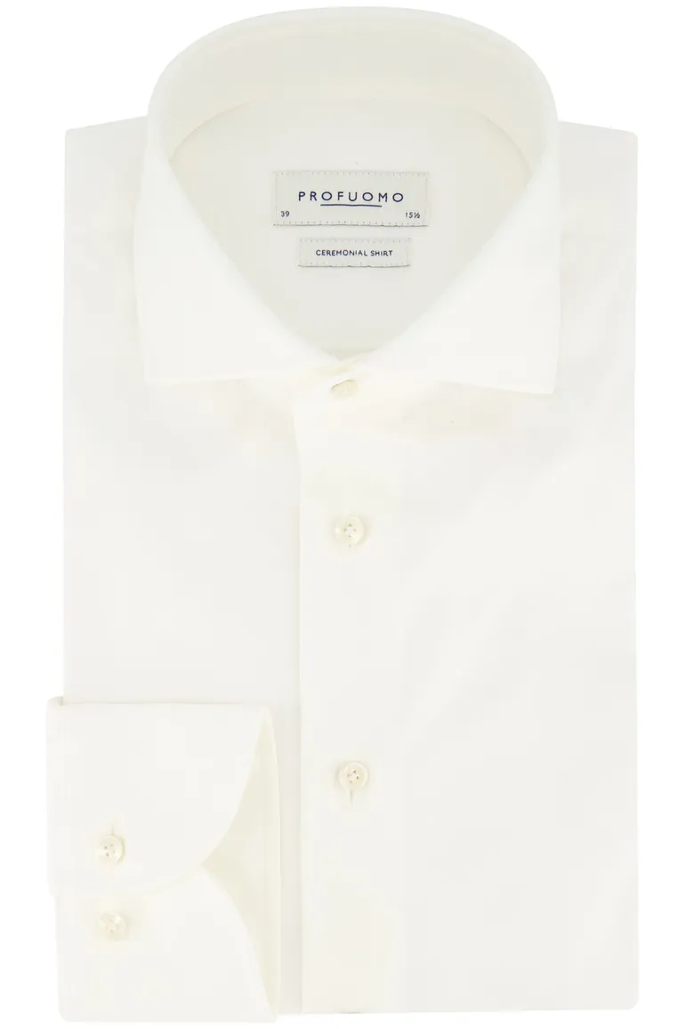 Profuomo overhemd zakelijk slim fit creme wide spread