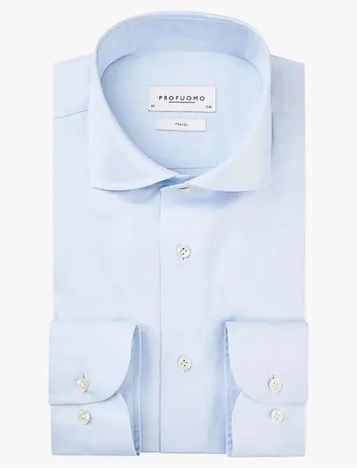 Profuomo Lichtblauw Profuomo overhemd slim fit mouwlengte 7 effen katoen