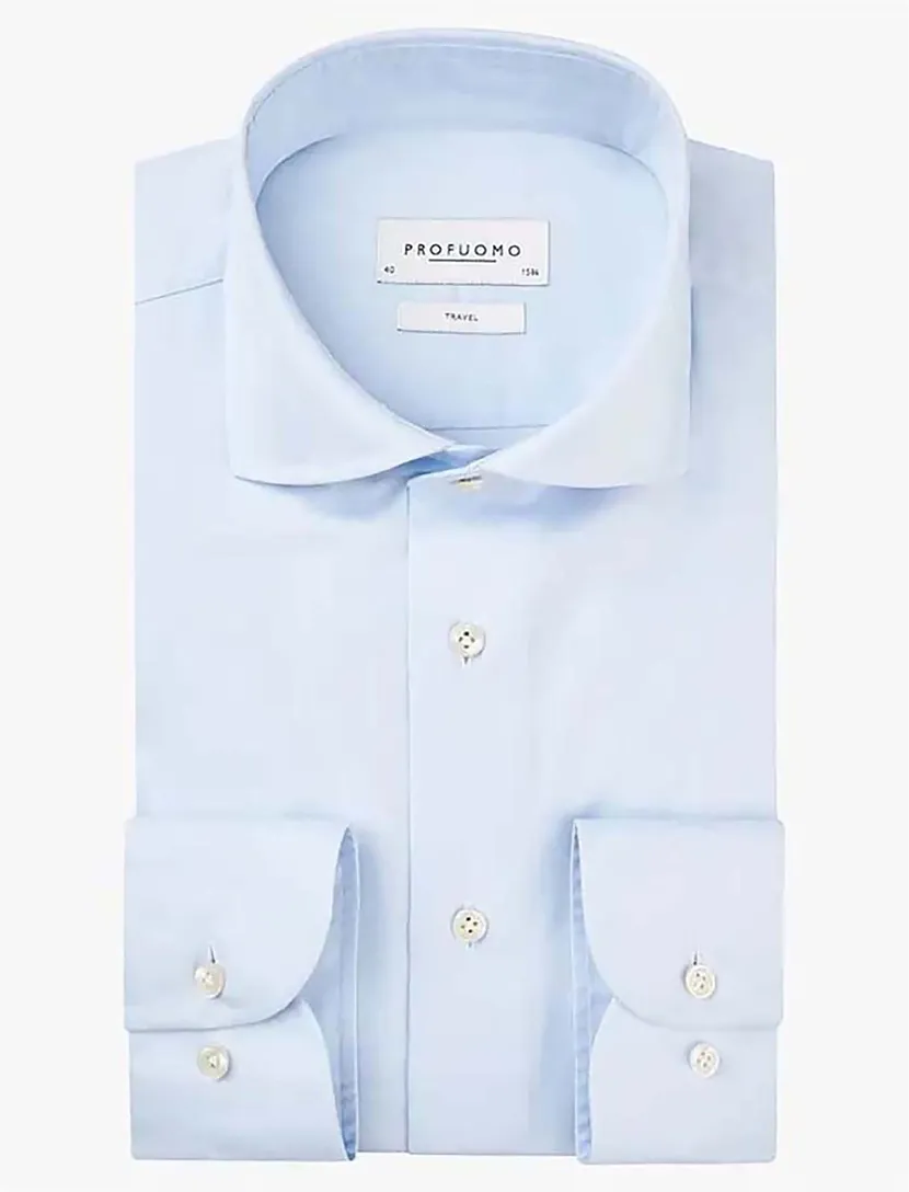 overhemd Profuomo mouwlengte 7 slim fit lichtblauw effen katoen