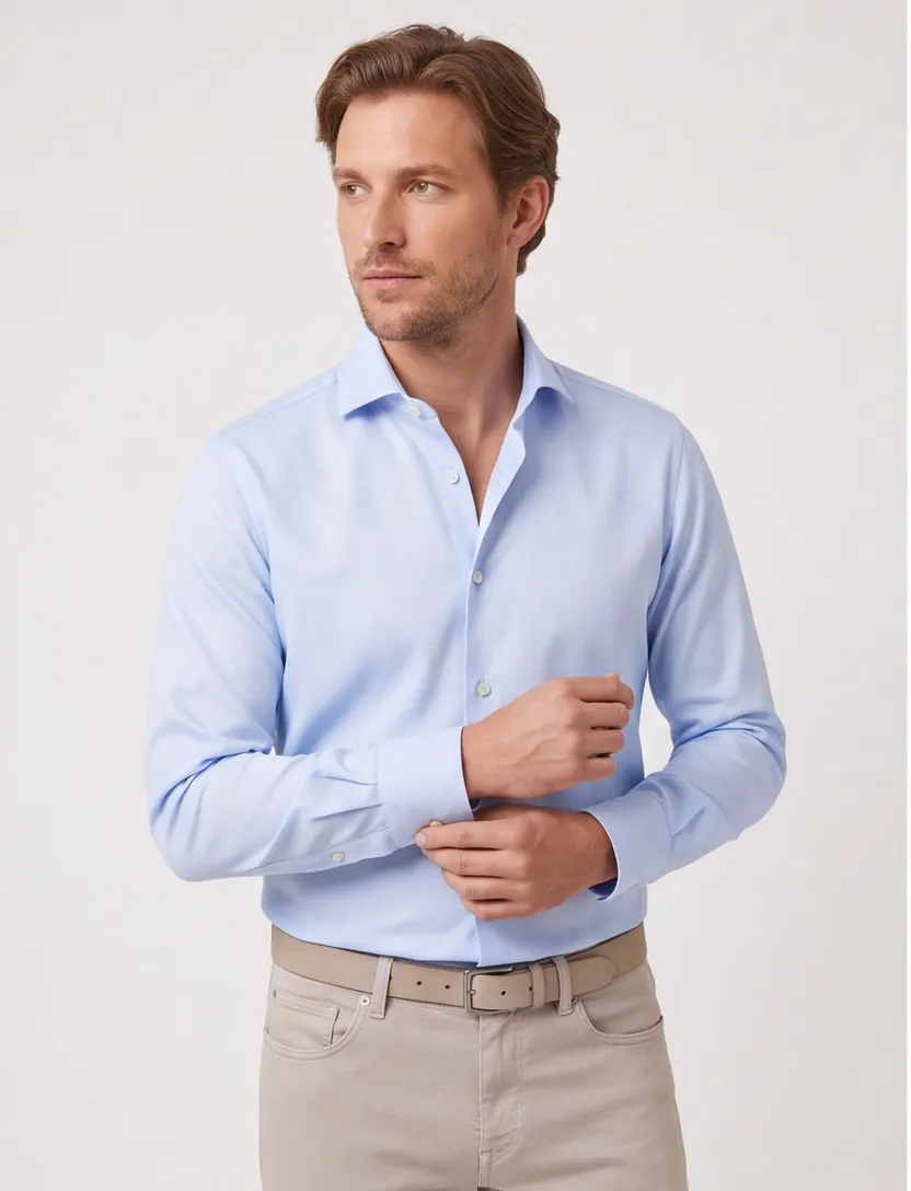 overhemd Profuomo mouwlengte 7 slim fit lichtblauw effen katoen