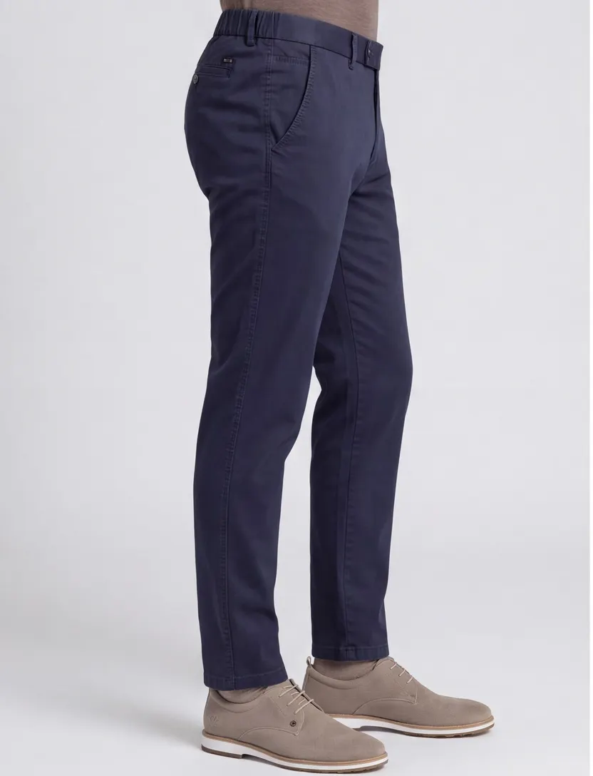 Eurex katoenen broek donkerblauw effen katoen