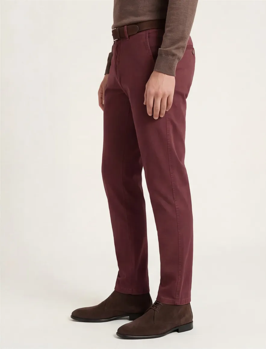 katoenen broek Eurex bordeaux effen katoen