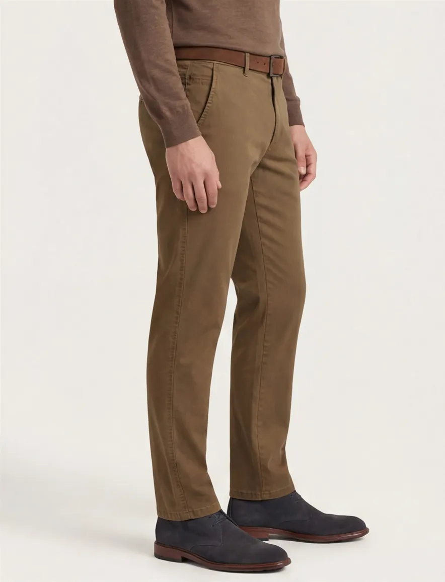 katoenen broek Eurex bruin effen katoen