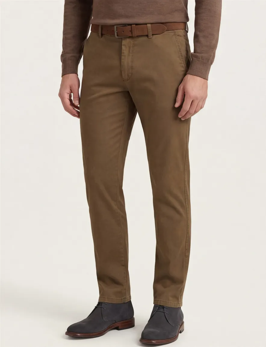 katoenen broek Eurex bruin effen katoen