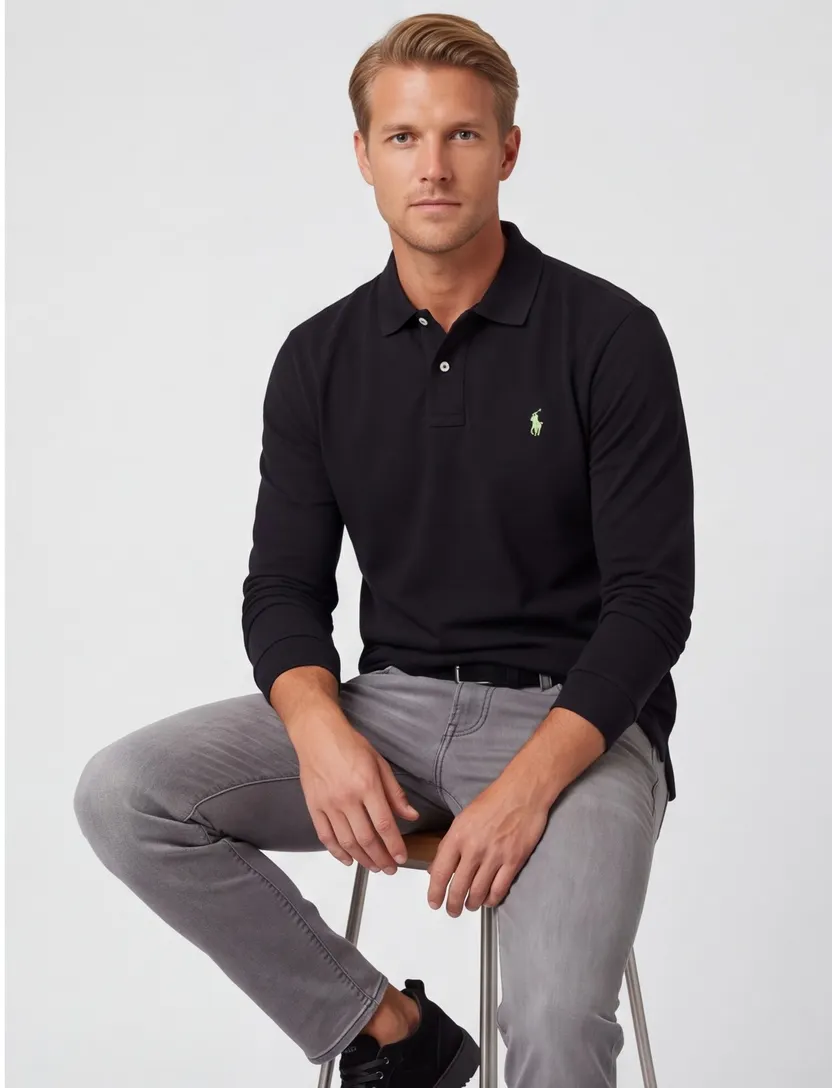 Polo Ralph Lauren polo normale fit zwart effen katoen Big & Tall