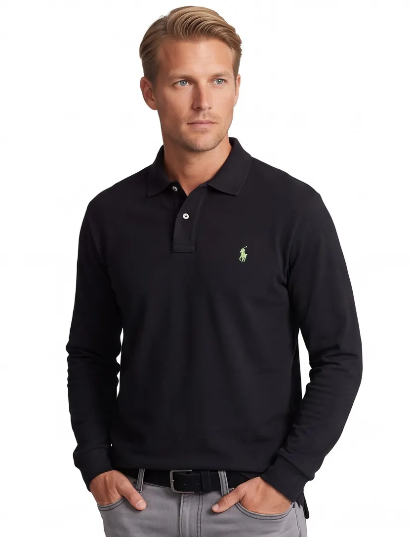 Polo Ralph Lauren polo normale fit zwart effen katoen Big & Tall