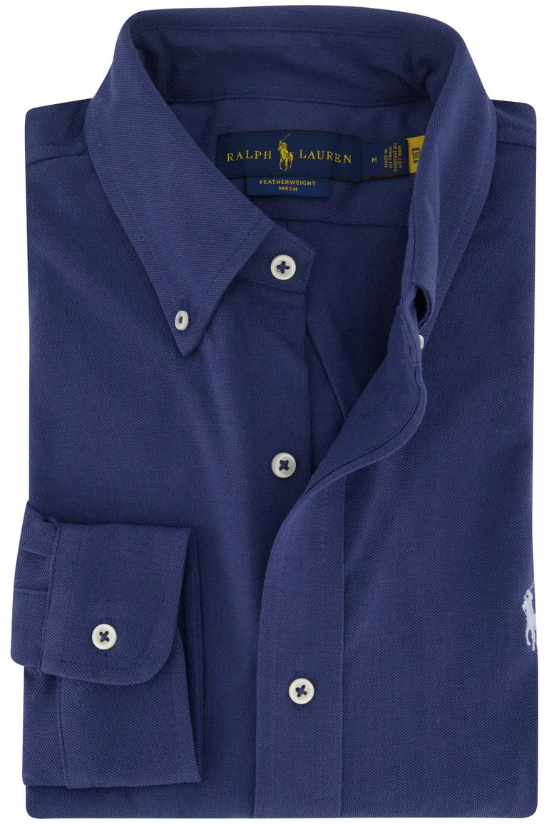 casual overhemd Polo Ralph Lauren donkerblauw effen katoen slim fit