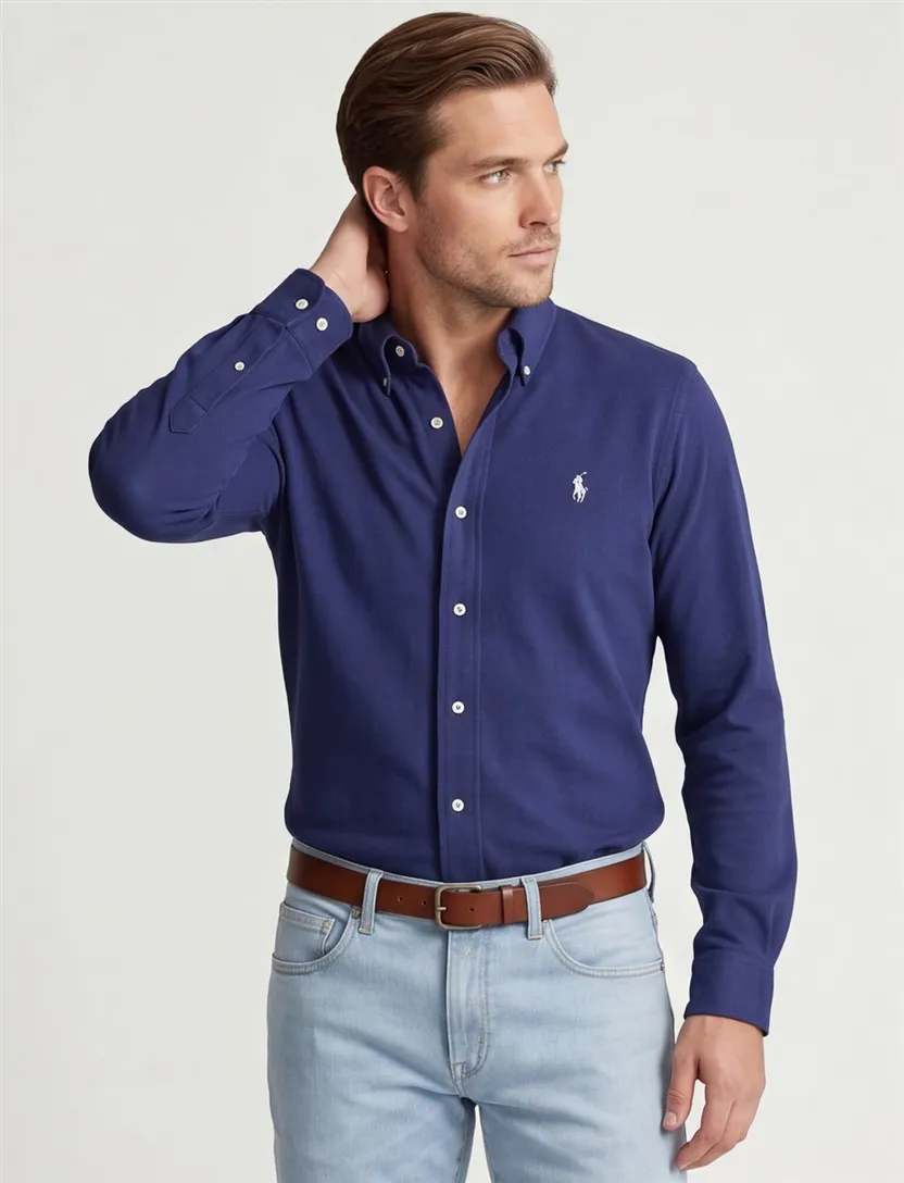 Polo Ralph Lauren overhemd donkerblauw effen katoen slim fit