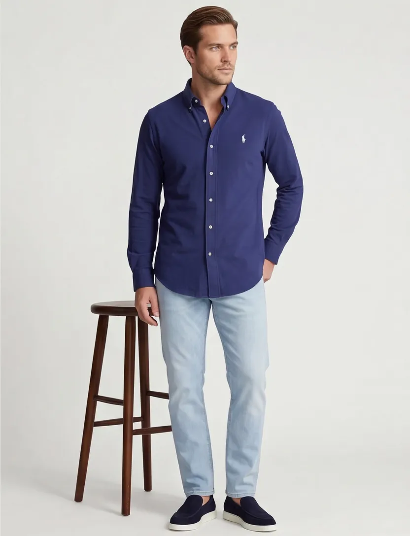 Polo Ralph Lauren overhemd donkerblauw effen katoen slim fit
