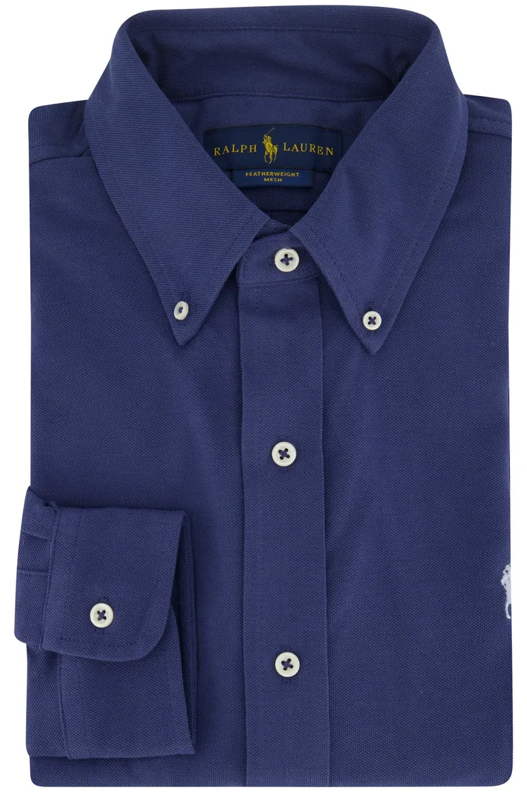 casual overhemd Polo Ralph Lauren donkerblauw effen katoen slim fit