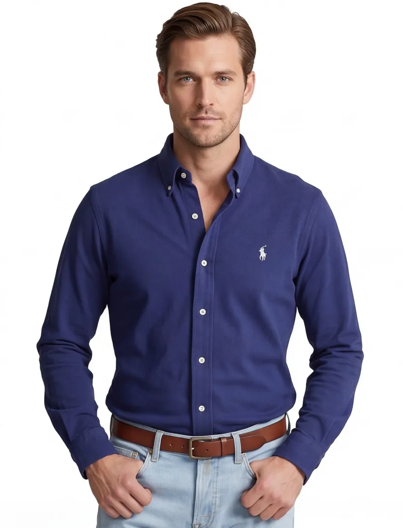 Polo Ralph Lauren overhemd donkerblauw effen katoen slim fit
