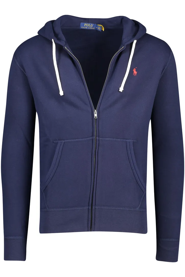 Polo Ralph Lauren vest donkerblauw effen katoen capuchon rits met logo