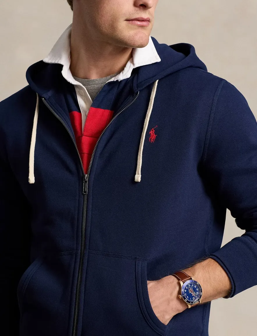 vest Polo Ralph Lauren donkerblauw effen katoen opstaande kraag rits