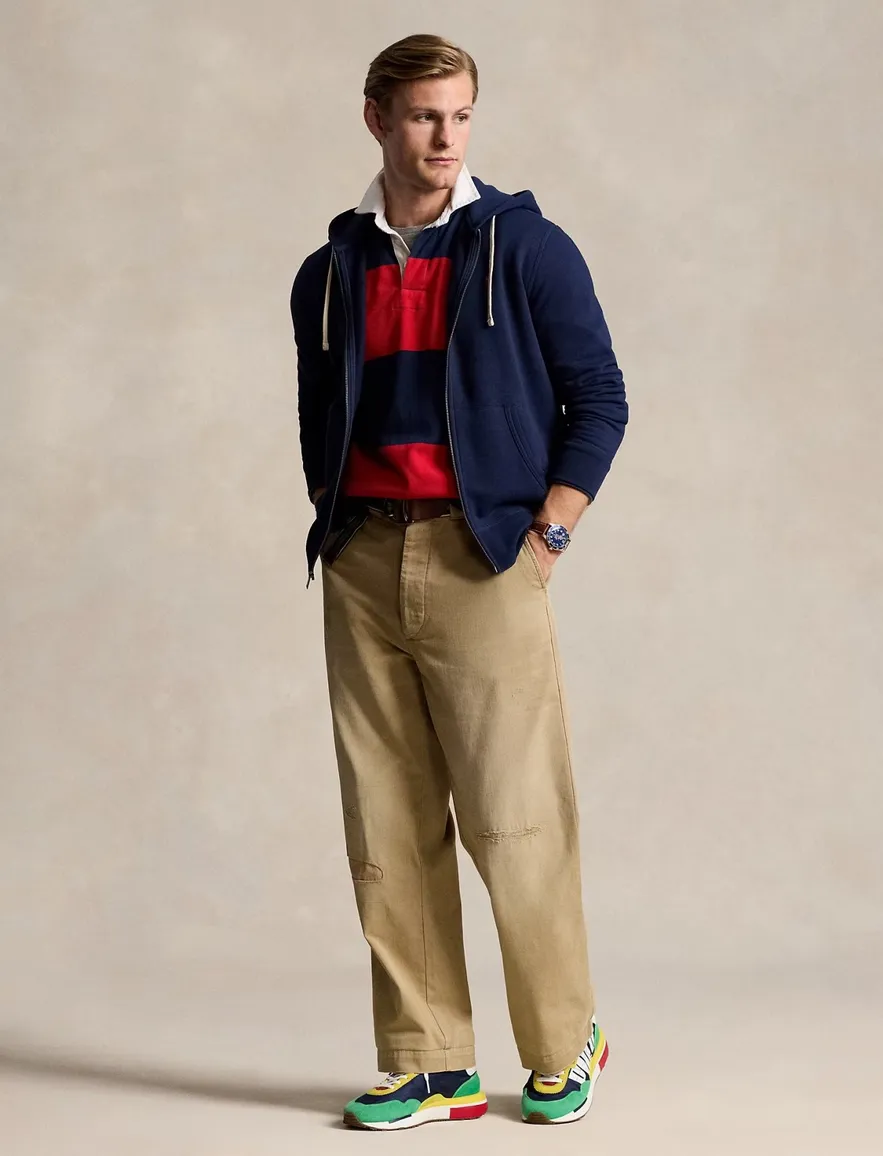 vest Polo Ralph Lauren donkerblauw effen katoen opstaande kraag rits