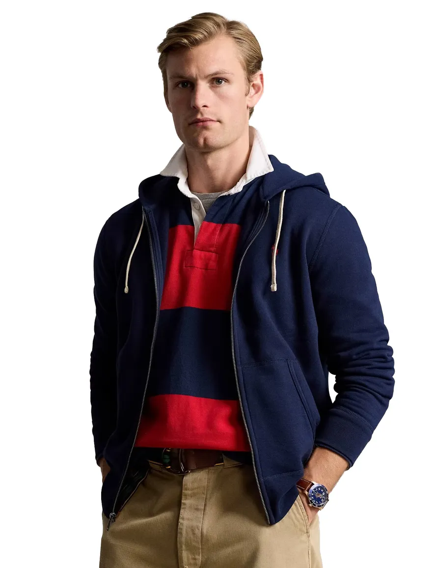 vest Polo Ralph Lauren donkerblauw effen katoen opstaande kraag rits