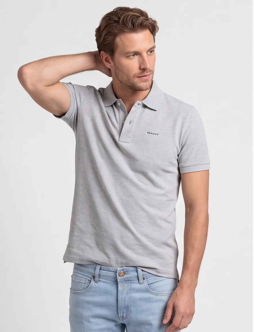 Gant poloshirt v-hals pique grijs