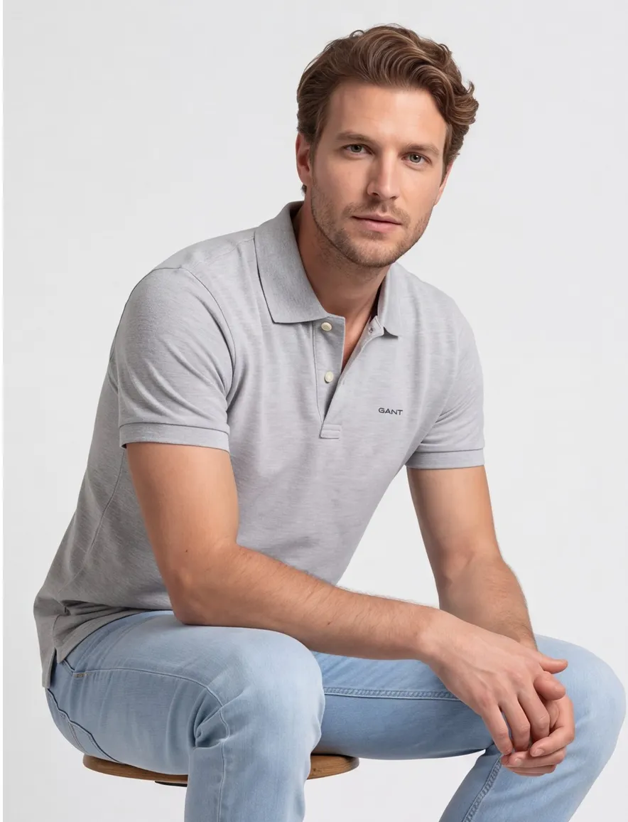 Gant poloshirt v-hals pique grijs