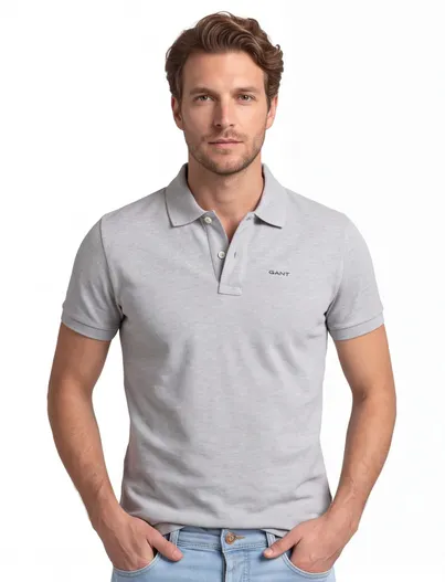 Gant Poloshirt Gant grijs v-hals korte mouw