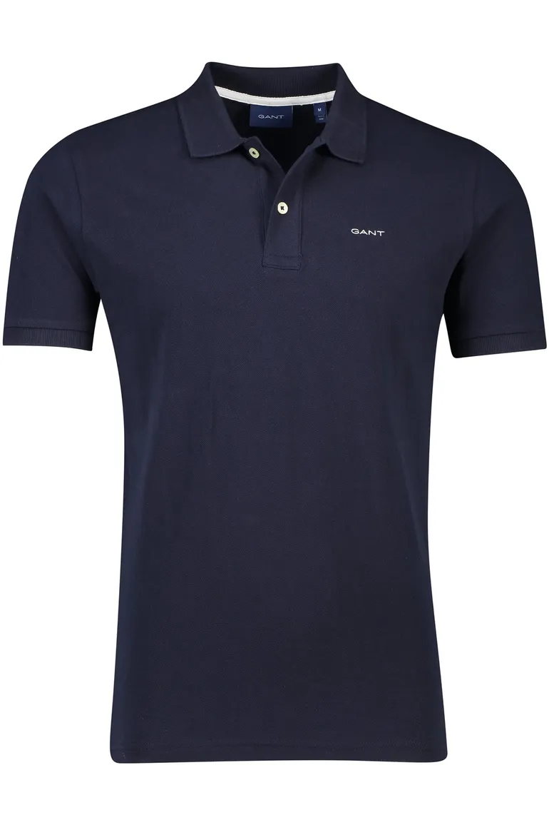 polo Gant donkerblauw effen katoen wijde fit