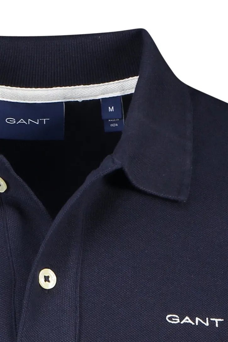 Gant polo donkerblauw effen katoen wijde fit 2-knoops