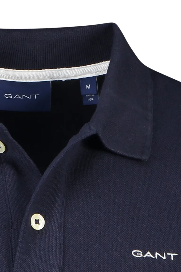 polo Gant donkerblauw effen katoen wijde fit