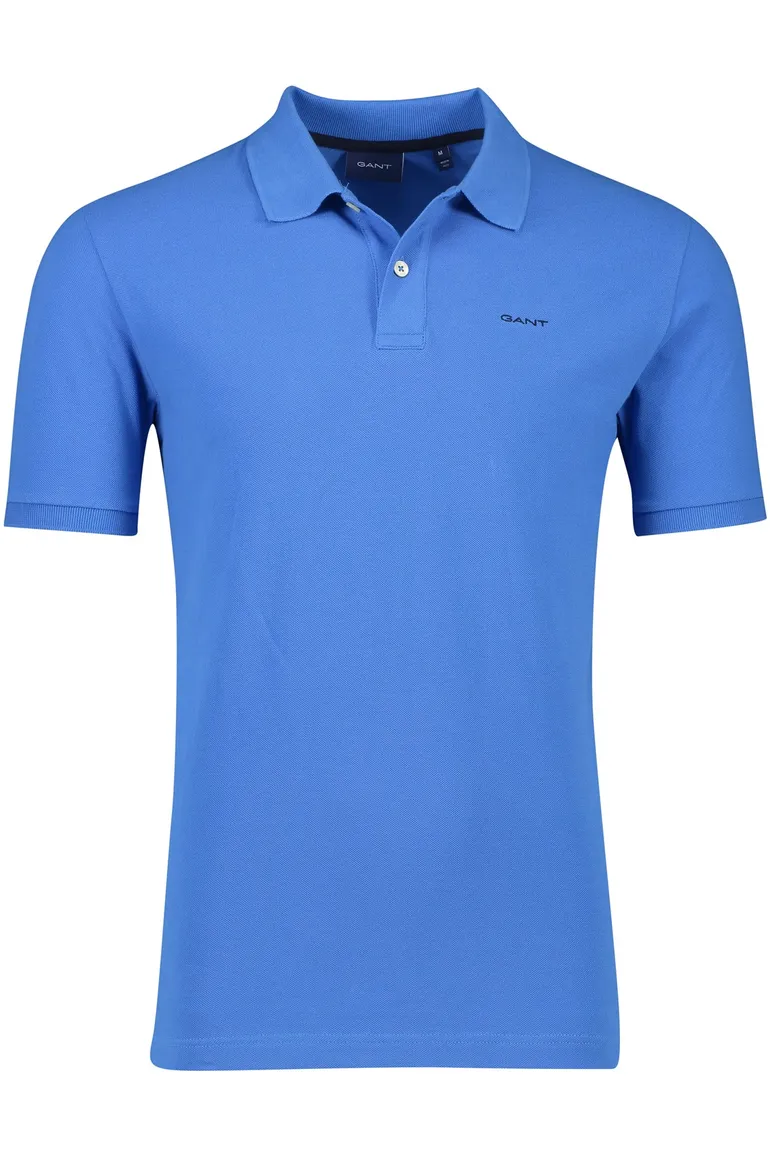 Gant polo 2 knoops wijde fit blauw effen 100% katoen