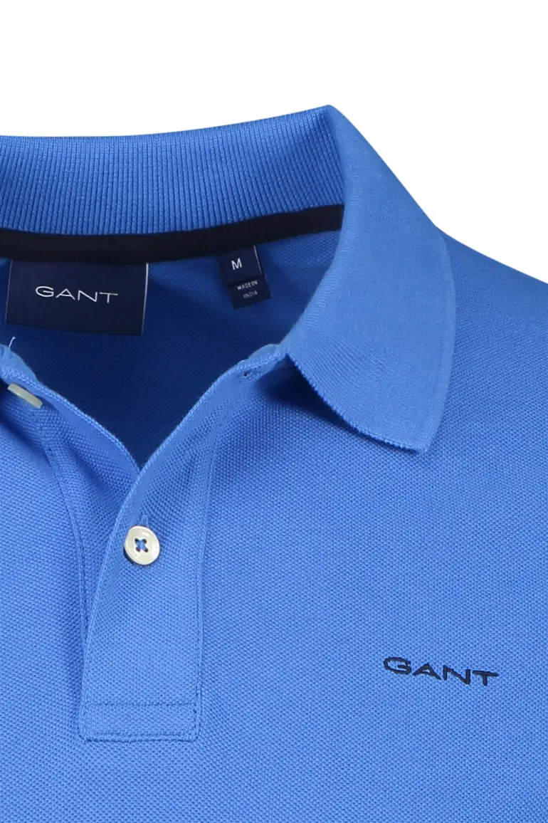 polo Gant blauw effen katoen wijde fit