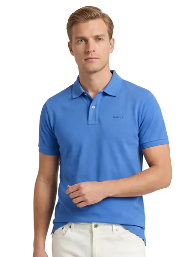 Gant polo Gant blauw effen katoen wijde fit