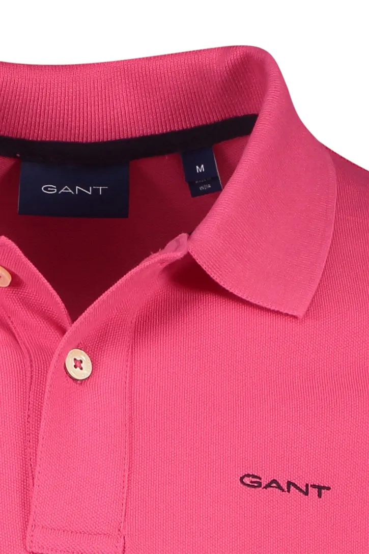 Gant polo roze effen katoen wijde fit 2-knoops