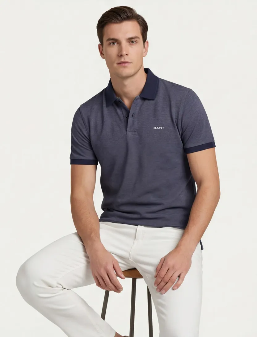 Gant polo navy 2-knoops katoen normale fit