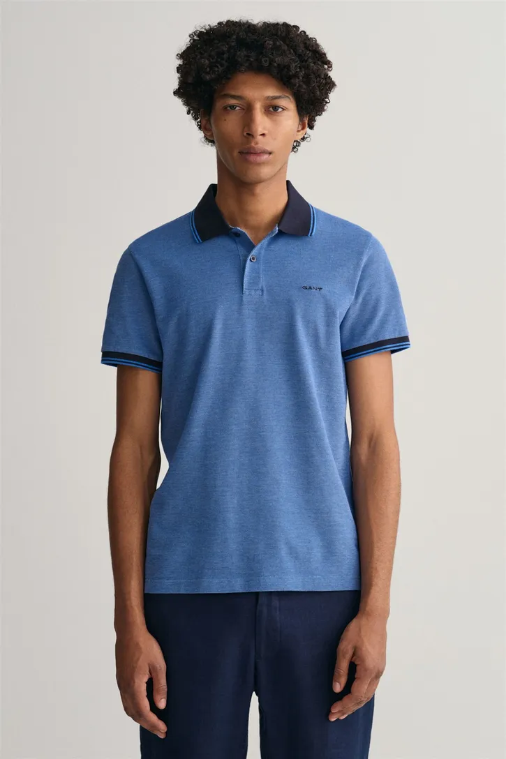 Gant polo 2-knoops normale fit blauw katoen