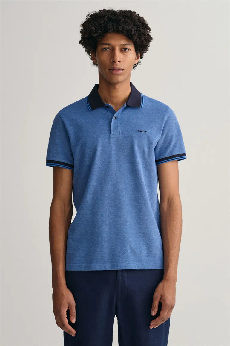 Gant polo normale fit blauw effen katoen
