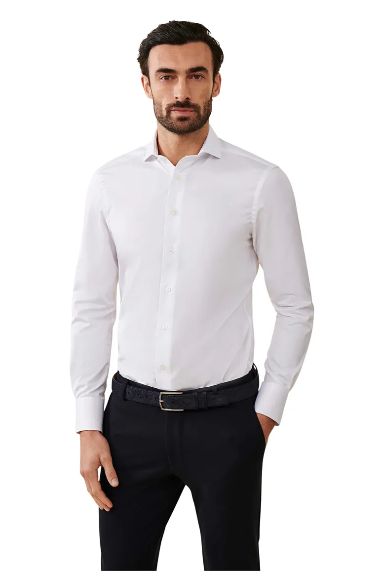 Cavallaro business overhemd slim fit wit effen katoen mouwlengte 7