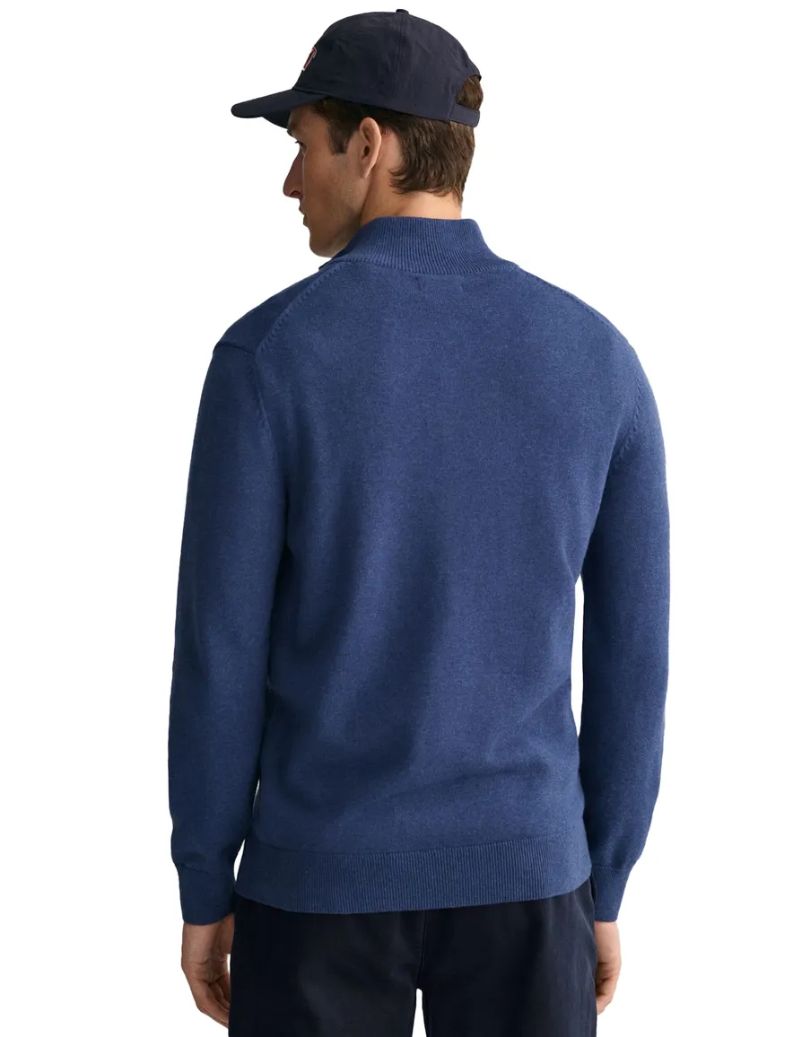 vest Gant blauw effen katoen opstaande kraag rits