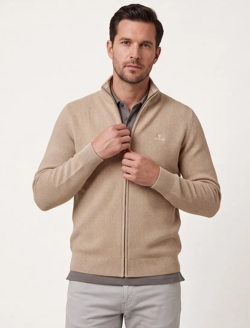 Gant vest beige uni katoen opstaande kraag rits