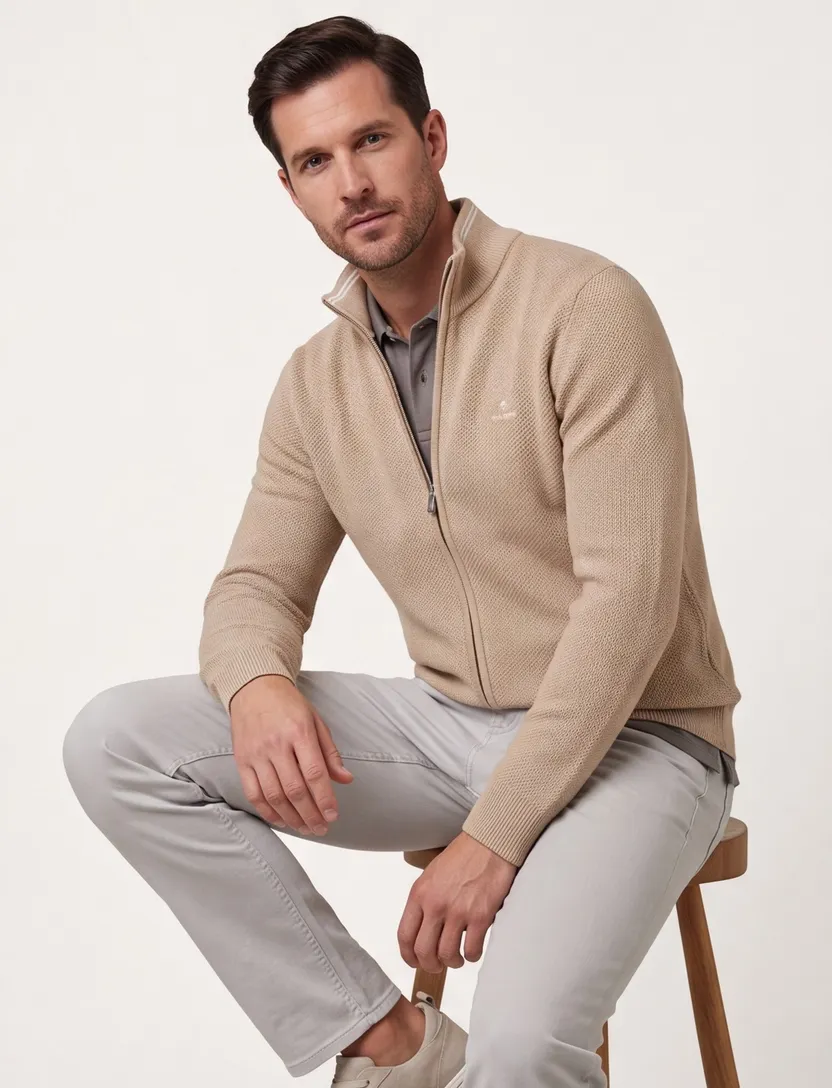 Gant vest beige uni katoen opstaande kraag rits
