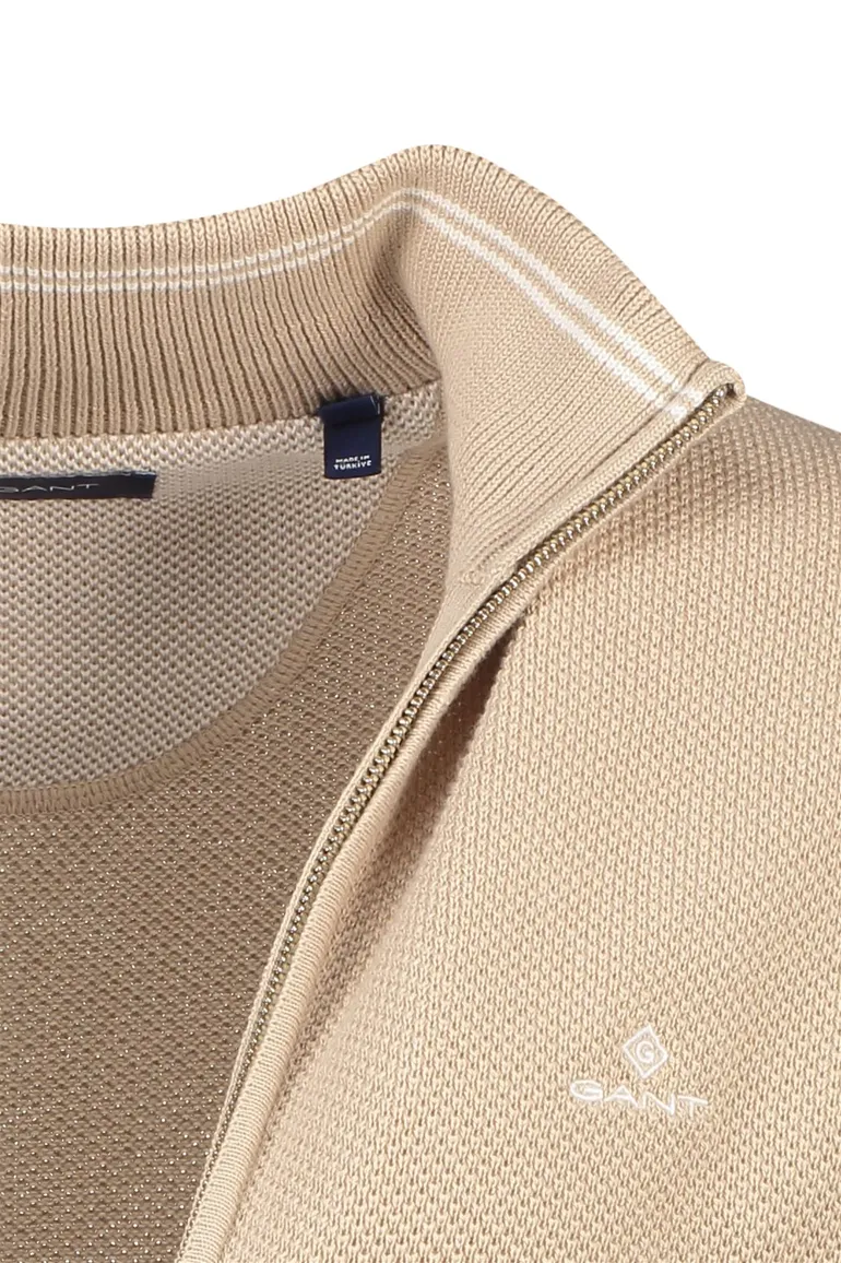 Gant vest opstaande kraag beige rits effen katoen met logo