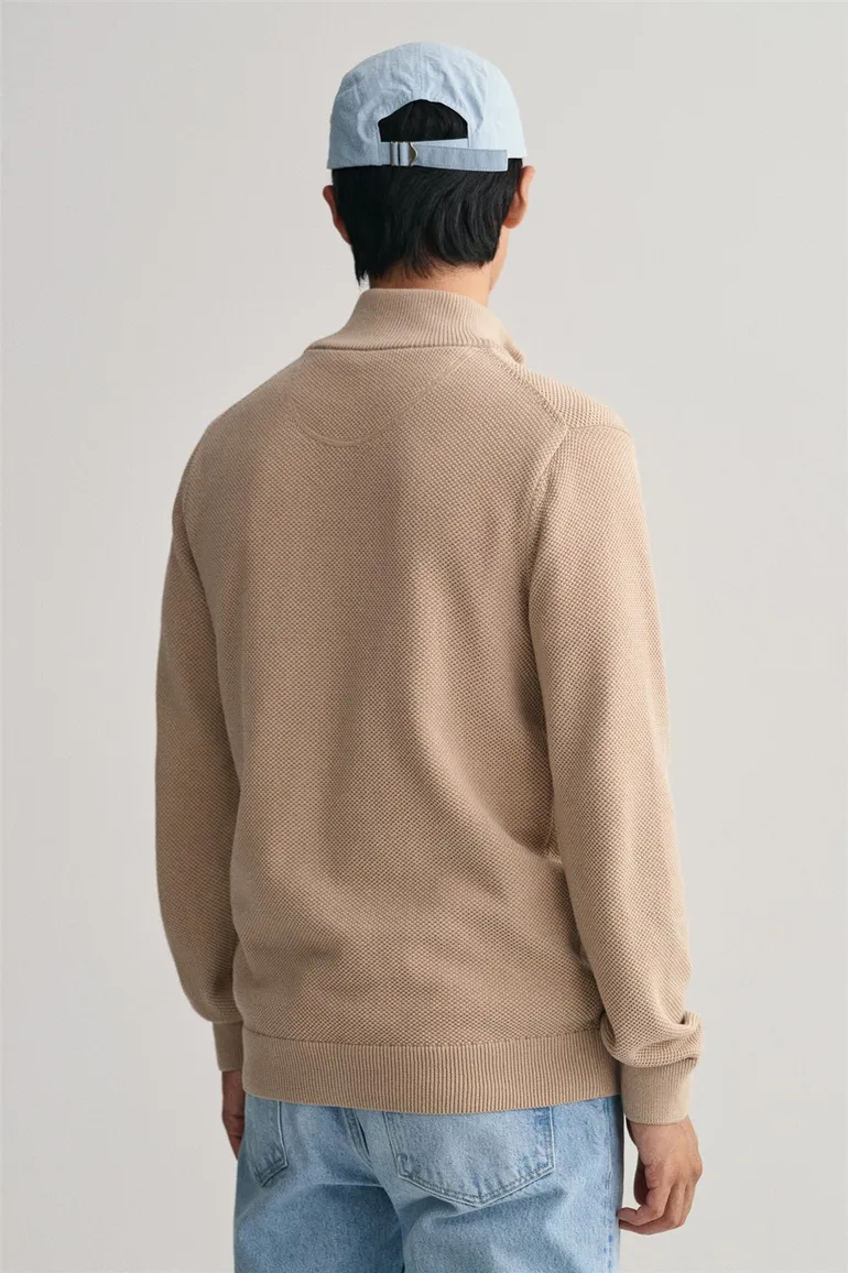 Gant vest opstaande kraag beige rits effen katoen met logo