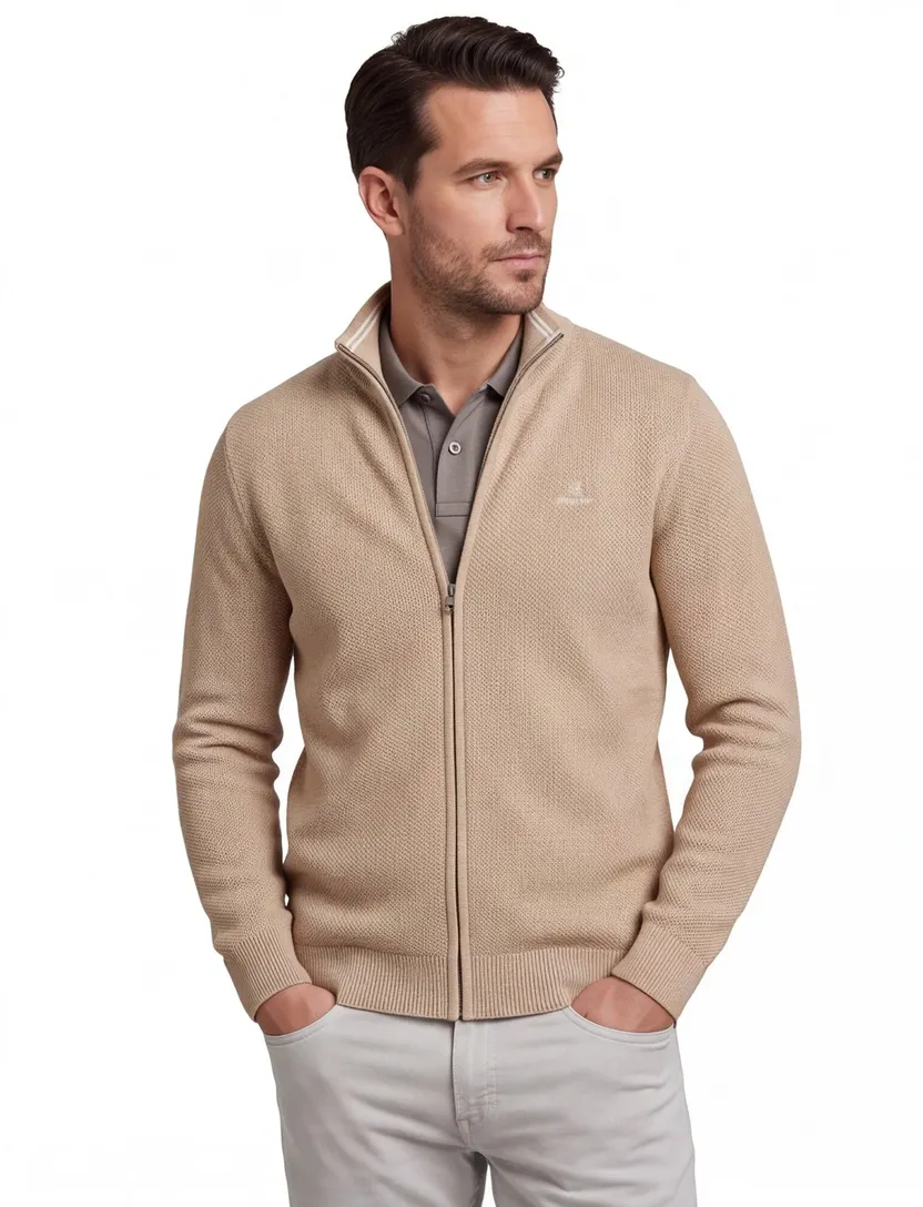 Gant vest beige uni katoen opstaande kraag rits