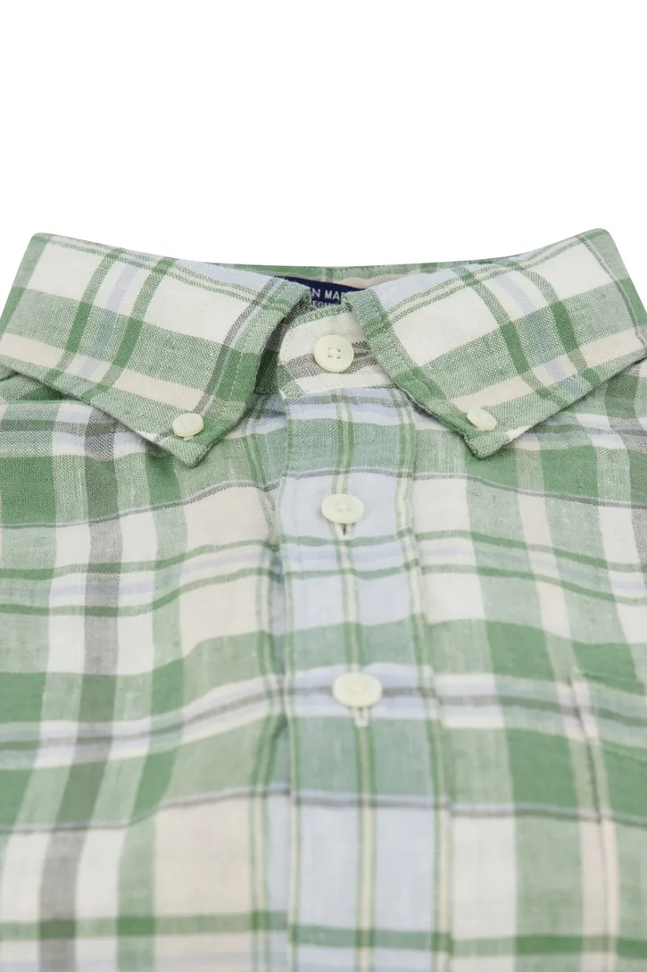 Gant casual overhemd normale fit groen geruit linnen