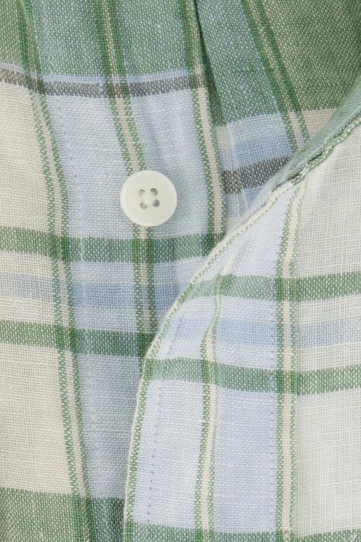 Gant casual overhemd normale fit groen geruit linnen