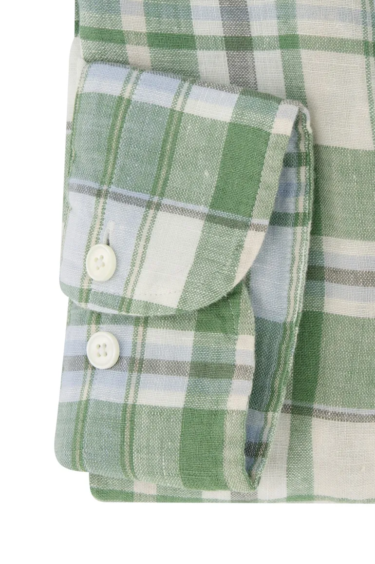 Gant casual overhemd normale fit groen geruit linnen