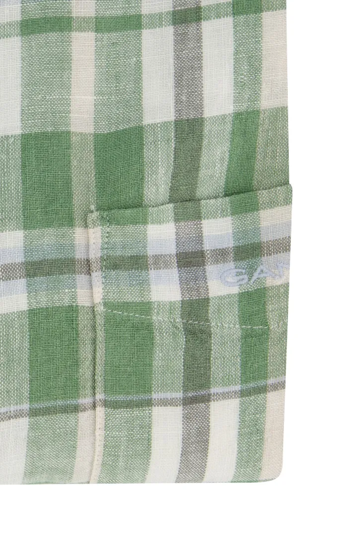 Gant casual overhemd normale fit groen geruit linnen